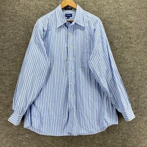 Paul Fredrick Shirt Men 17 Blue Striped Button Up Collared Long Sleeve Cotton